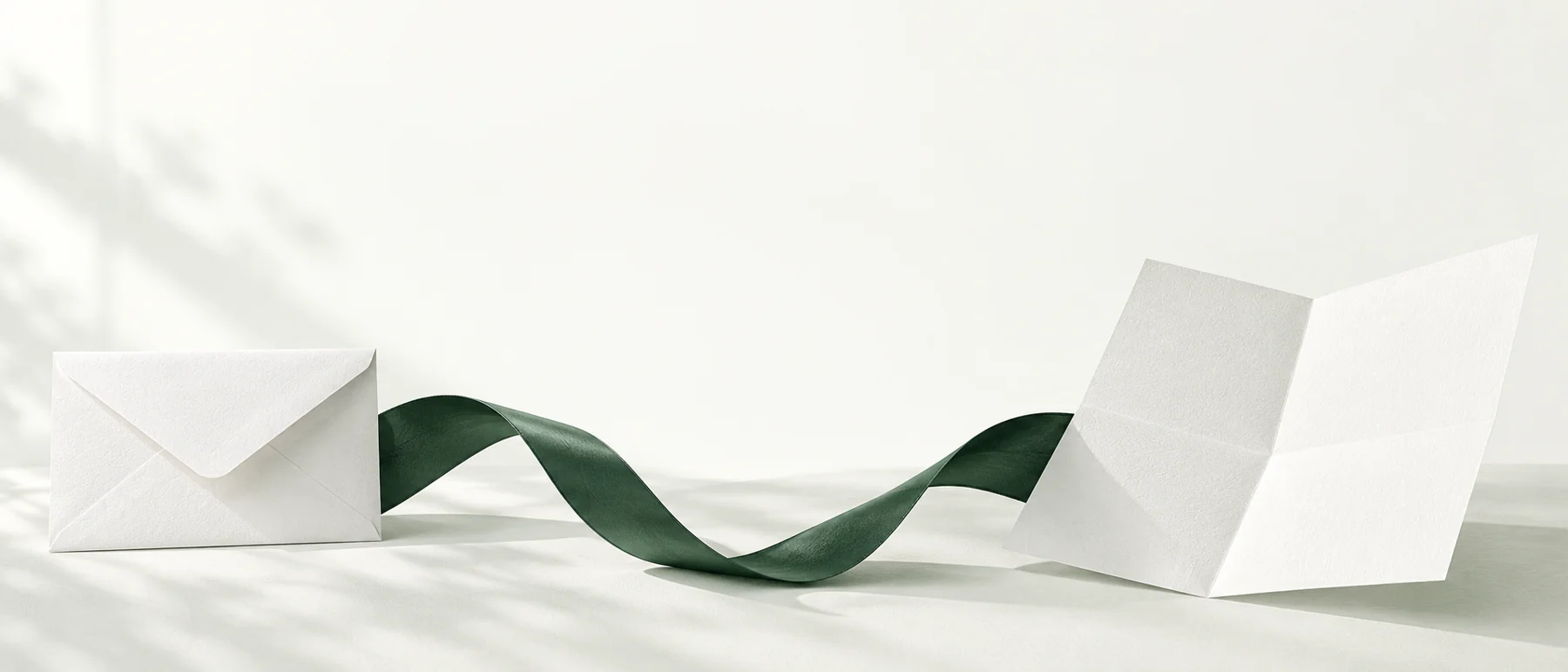 An envelope and a folded note joined by a green ribbon, representing a clear handoff.