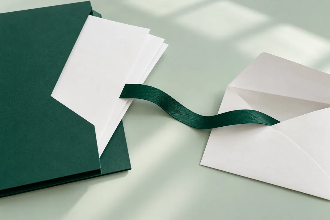 Paper and green ribbon illustrating lab results with a reviewed handoff.